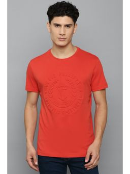 Louis Philippe - Men Red Typography Crew Neck T-Shirt