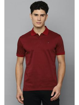 Louis Philippe - Men Maroon Self Design Polo T-Shirt