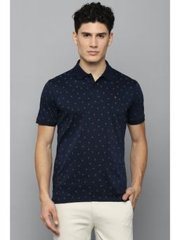 Louis Philippe - Men Navy Blue Printed Polo T-Shirt