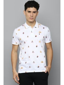 Louis Philippe - Men White Printed Polo T-Shirt