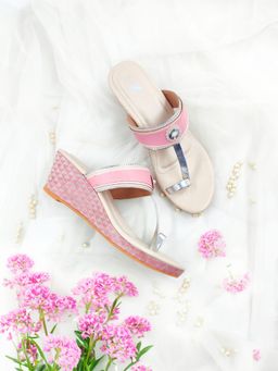 The Madras Trunk - Women Pink Wedges Kolhapuris Heels