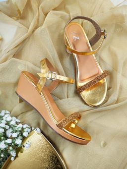 The Madras Trunk - Women Gold Two Inch Wedge Heels