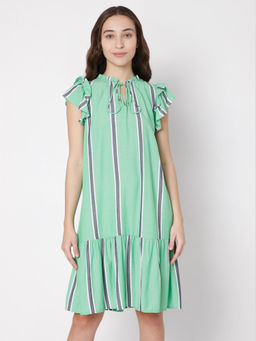 VERO MODA - Women Striped Green Shift Dress