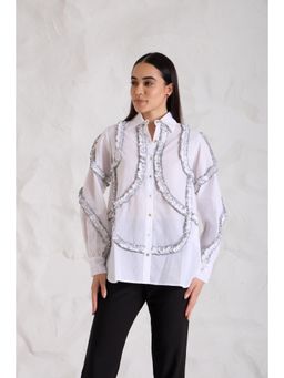 Haus of Handmade - Salt And Pepper Frill Shirt - White