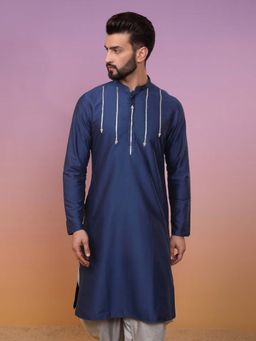 KISAH - Mens Navy Blue Embellished Kurta
