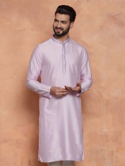 KISAH - Men Lavender Solid Cotton Blend Kurta with Thread Work