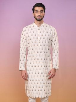 KISAH - Mens White Printed Kurta