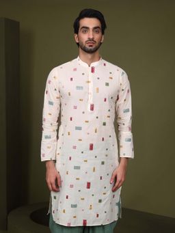 KISAH - Mens White Printed Kurta