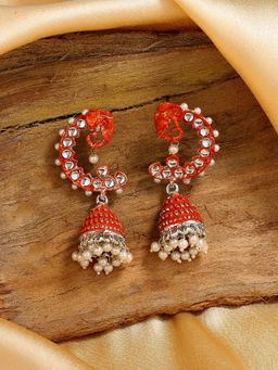 Estele - Rhodium Plated Glamorous Elephant Designer Red Jhumki Earrings for Women