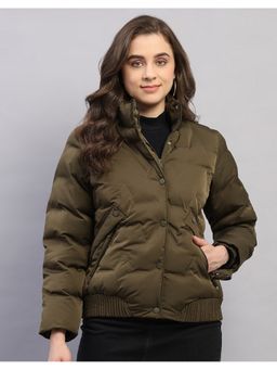 Monte Carlo - Women Olive Polyester Blend High Neck Winter Jacket