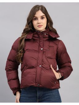 Monte Carlo - Women Maroon Polyester Blend Hooded Jackets