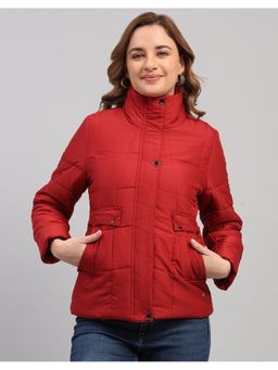 Monte Carlo - Women Red Polyester Blend High Neck Winter Jacket