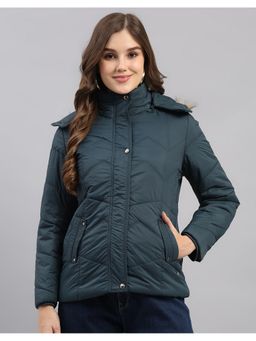 Monte Carlo - Women Teal Nylon Blended Hooded Jackets