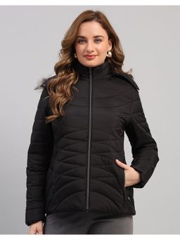Monte Carlo - Women Black Nylon Blended Hooded Jackets