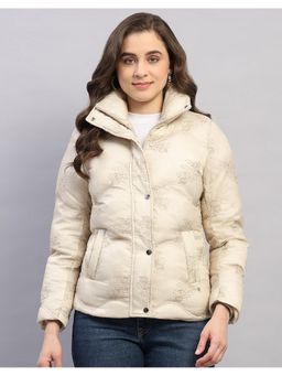 Monte Carlo - Women Beige Nylon Blended High Neck Winter Jacket