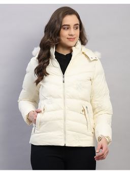 Monte Carlo - Women Off White Polyester Blend Hooded Jackets