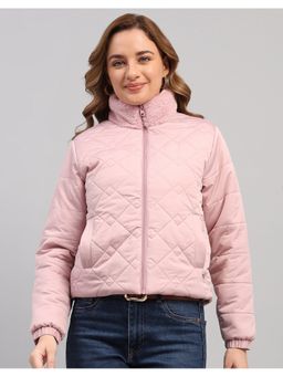 Monte Carlo - Women Pink Nylon Blended High Neck Reversible Winter Jacket
