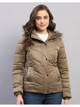 Monte Carlo - Women Olive Polyester Blend Hooded Jackets