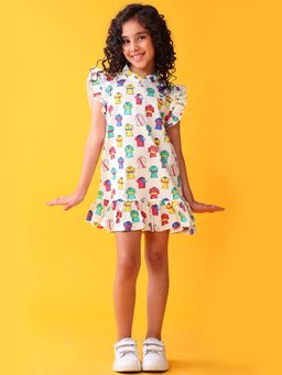 ANTHRILO - Off White Print Girls Summer Cotton Party Dress