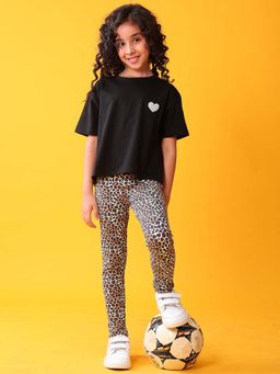 ANTHRILO - Black Summer T-shirt Leopard with Leggings