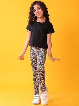 ANTHRILO - Black Ribbed Summer T-shirt Leopard with Leggings