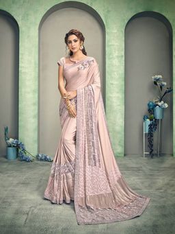 Odette - Pink Lycra Designer Saree with Unstitched Blouse