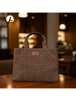 Avake - Black and Rust Lightweight Raffia Vegan Tote Bag