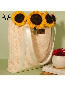 Avake - Beige Textured Lightweight Raffia Vegan Tote Bag