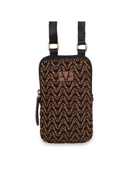 Avake - Black and Brown Lightweight Raffia Vegan Leather Mobile Pouch
