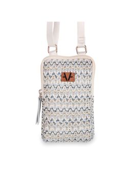 Avake - White and Blue Lightweight Raffia Vegan Leather Mobile Pouch