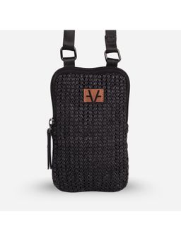 Avake - Black Lightweight Raffia Vegan Leather Mobile Pouch