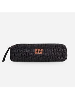 Avake - Black Lightweight Raffia Vegan Leather Small Toiletry Pouch