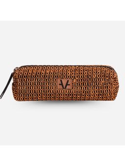 Avake - Brown Lightweight Raffia Vegan Leather Small Toiletry Pouch