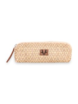 Avake - Beige Lightweight Raffia Vegan Leather Small Toiletry Pouch