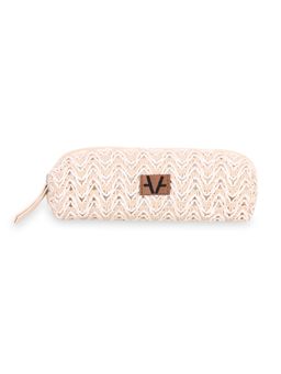 Avake - Light Pink Lightweight Raffia Vegan Leather Small Toiletry Pouch