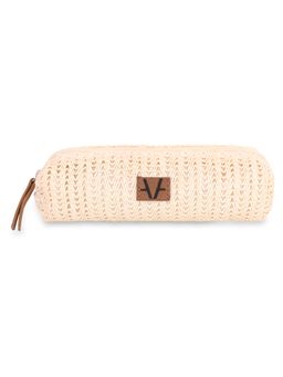 Avake - Beige Lightweight Raffia Vegan Leather Small Toiletry Pouch