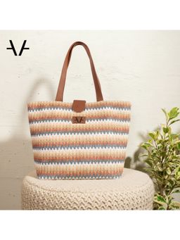 Avake - Beige and Brown Textured Lightweight Raffia Leather Vegan Tote Bag