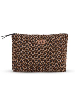 Avake - Black and Rust Lightweight Raffia Vegan Leather Cosmetic Kit