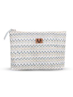 Avake - White and Blue Lightweight Raffia Vegan Leather Cosmetic Kit