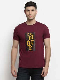 Club York - Men Maroon Printed T-Shirt