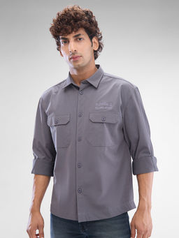 Spykar - Mens Full Sleeve Regular Fit Solid Grey Shirt