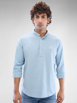 Spykar - Mens Full Sleeve Slim Fit Solid Blue Shirt