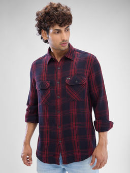 Spykar - Mens Full Sleeve Slim Fit Checkered Red Shirt