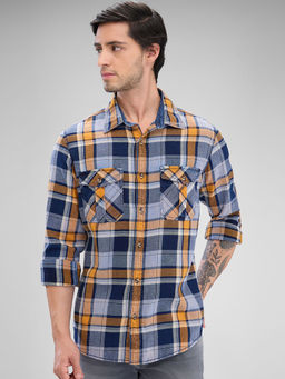 Spykar - Mens Full Sleeve Slim Fit Checkered Yellow Shirt