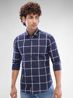 Spykar - Mens Full Sleeve Slim Fit Checkered Blue Shirt