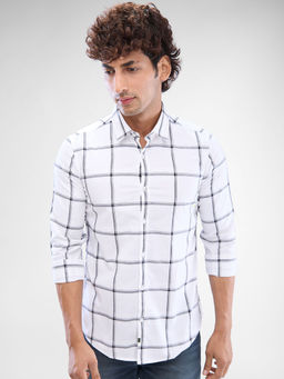 Spykar - Mens Full Sleeve Slim Fit Checkered White Shirt