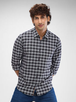 Spykar - Mens Full Sleeve Slim Fit Checkered Black Shirt