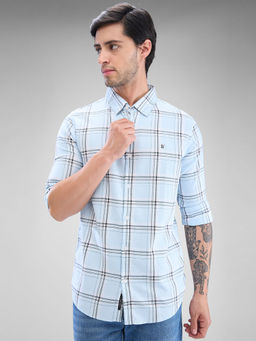 Spykar - Mens Full Sleeve Slim Fit Checkered Blue Shirt