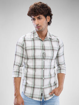 Spykar - Mens Full Sleeve Slim Fit Checkered Green Shirt