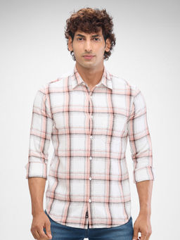 Spykar - Mens Full Sleeve Slim Fit Checkered Pink Shirt